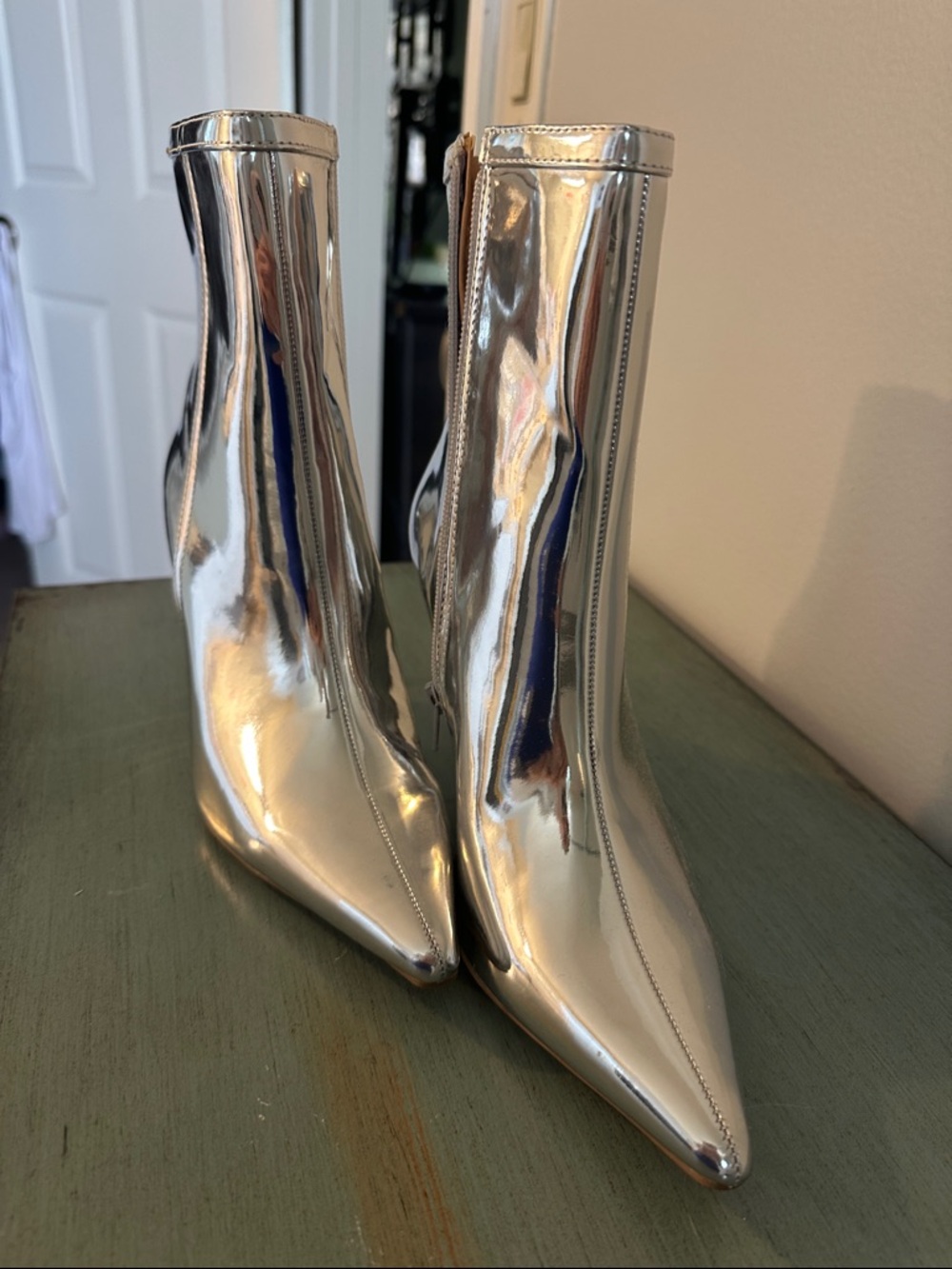 & Other Stories Silver Pointed-Toe Ankle Booties